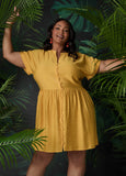 Cuffed V Neck Babydoll Dress