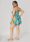 Strapless Tropical Print Romper