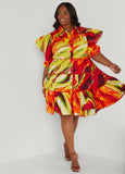 Ruffled Brushstroke Shirtdress
