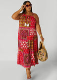 Cutout Scarf Print Maxi Dress