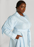 Striped Drawstring Midi Shirtdress