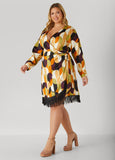 Fringed Printed Satin Wrap Dress
