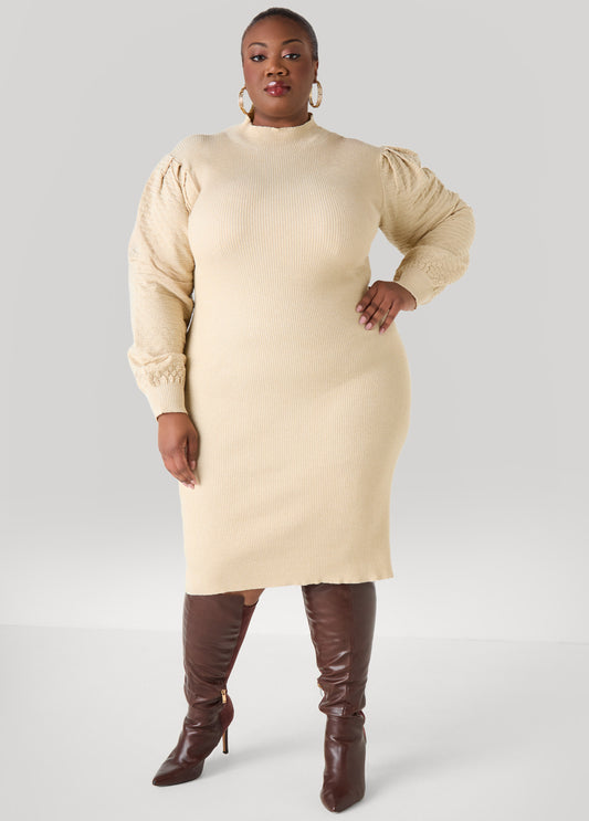 Plus Size Textured Metallic Sweater Dress