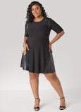Studded Faux Leather Paneled Dress