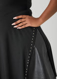 Studded Faux Leather Paneled Dress