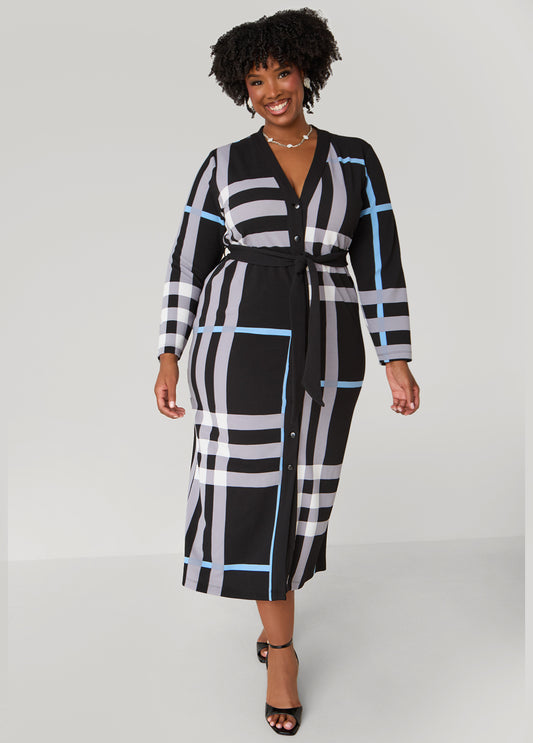 Plus Size Plaid Maxi Cardigan Dress