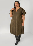 Plus Size Faux Suede A Line Dress