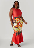 Plus Size Floral Print Bodycon Maxi Dress