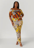 Plus Size Off The Shoulder Printed Maxi Dress