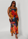 Plus Size Watercolor Print Mesh Maxi Dress