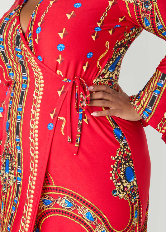 Jewel Print Maxi Wrap Dress