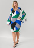 Plus Size Bell Sleeved Geo Sheath Dress