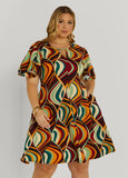 Textured Geo Print A Line Dress