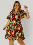 Plus Size Textured Geo Print A Line Dress