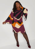 Plus Size Bell Sleeved Swirl Print Dress