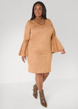 Bell Sleeved Faux Suede Dress