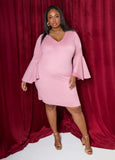 Bell Sleeved Faux Suede Dress