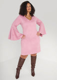 Bell Sleeved Faux Suede Dress