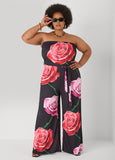 Strapless Rose Print Jumpsuit