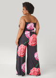 Strapless Rose Print Jumpsuit
