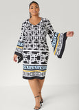 Textured Geo Print Sheath Dress