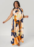 Cutout Watercolor Print Maxi Dress