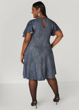 Cutout Textured Denim A Line Dress