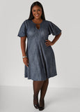 Plus Size Cutout Textured Denim A Line Dress