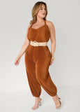 Plisse Satin Balloon Pant Jumpsuit