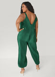 Plisse Satin Balloon Leg Jumpsuit