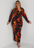 Abstract Cowl Neck Maxi Dress