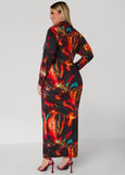 Abstract Cowl Neck Maxi Dress
