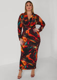 Plus Size Abstract Cowl Neck Maxi Dress