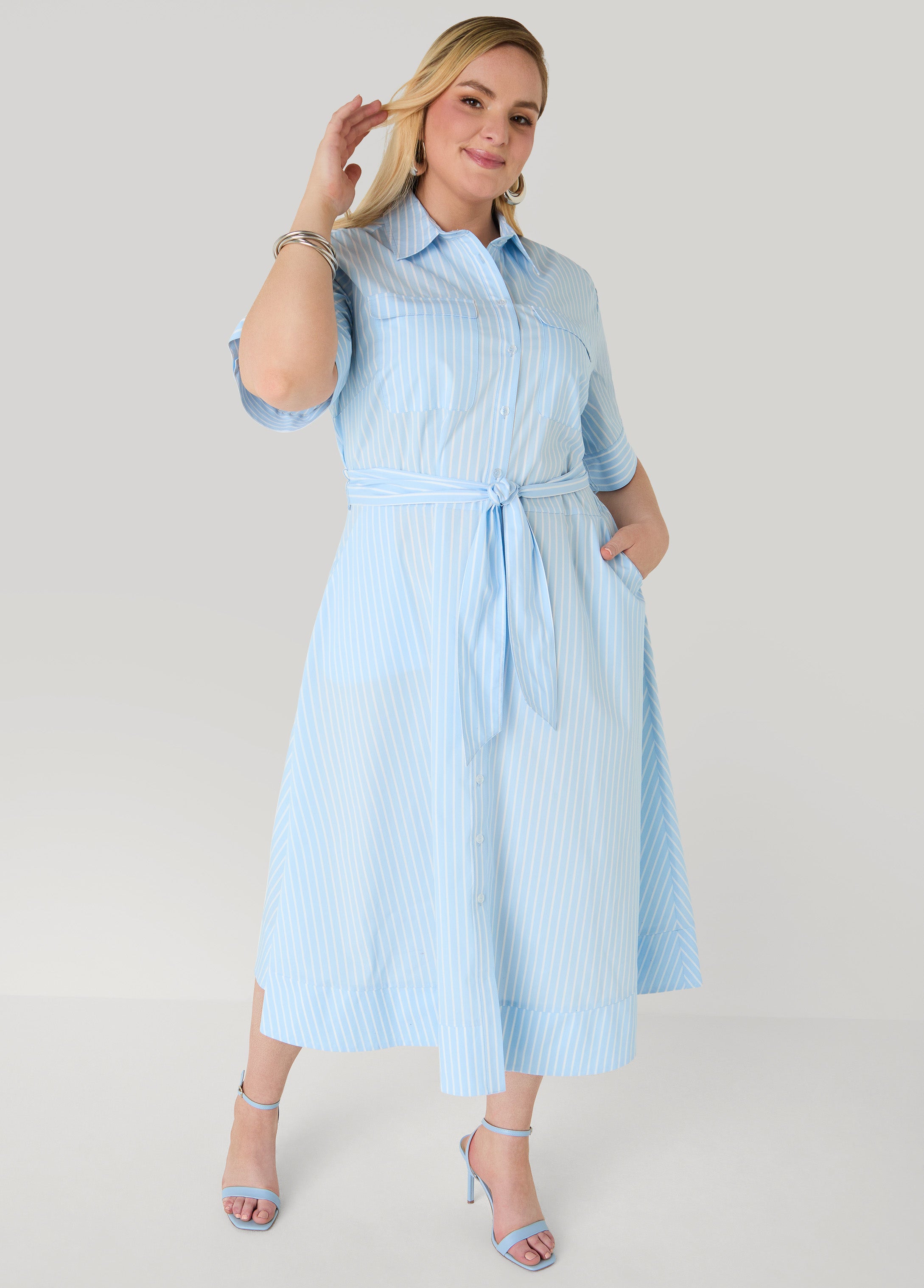 Plus Size Striped A Line Midaxi Shirtdress, POWDER BLUE, 18/20 - Ashley Stewart Plus Size Striped A Line Midaxi Shirtdress, POWDER BLUE, 18/20 - Ashley Stewart