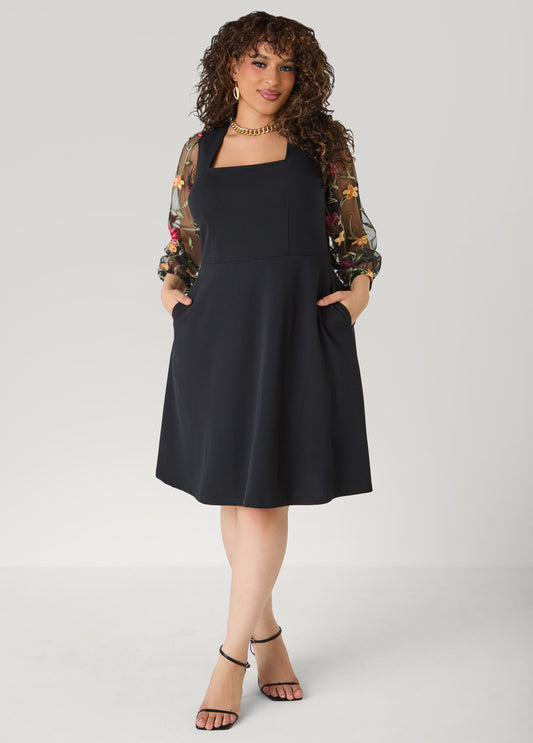 Embroidered Sleeve A Line Dress