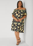 Off The Shoulder Lemon Print Dress