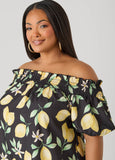 Off The Shoulder Lemon Print Dress