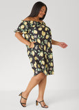 Off The Shoulder Lemon Print Dress