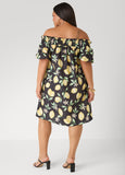 Off The Shoulder Lemon Print Dress