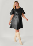 Flutter Sleeve Faux Leather Dress