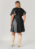 Flutter Sleeve Faux Leather Dress