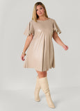 Flutter Sleeve Faux Leather Dress