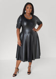 Plus Size Paneled Faux Leather A Line Dress