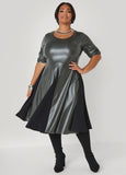 Paneled Faux Leather A Line Dress