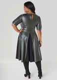 Paneled Faux Leather A Line Dress