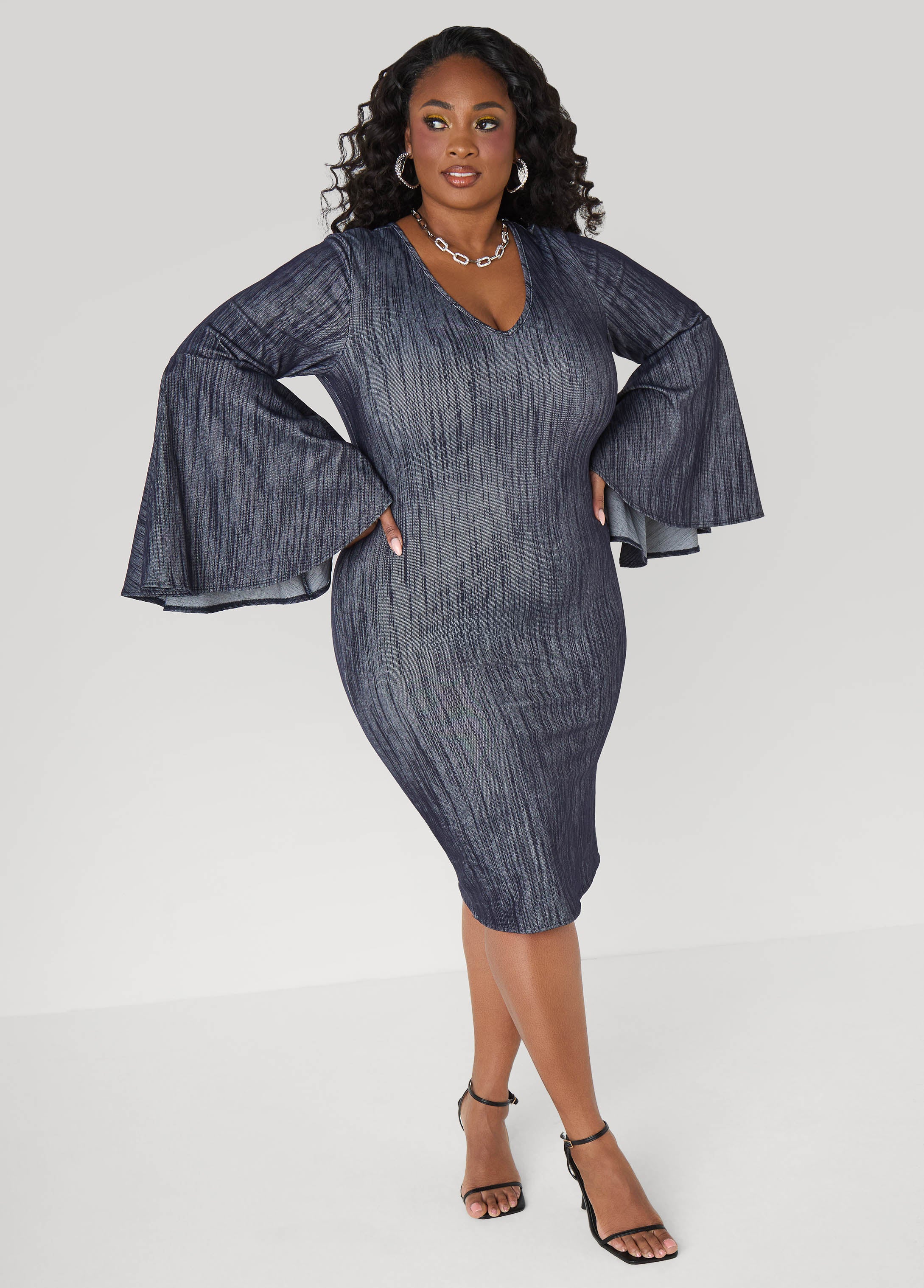 Plus Size Textured Denim Sheath Dress, Dk Rinse, 22/24 - Ashley Stewart Plus Size Textured Denim Sheath Dress, Dk Rinse, 22/24 - Ashley Stewart