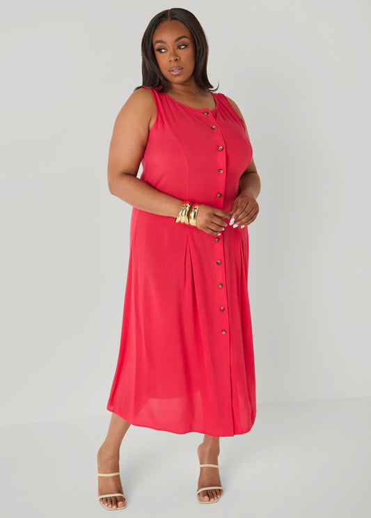 Pleated Maxi Shirtdress
