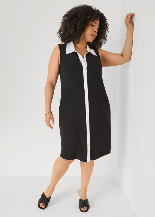 Two Tone Button Front Dress