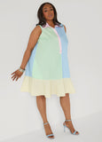Flounced Colorblock Shirtdress