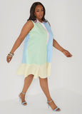 Flounced Colorblock Shirtdress